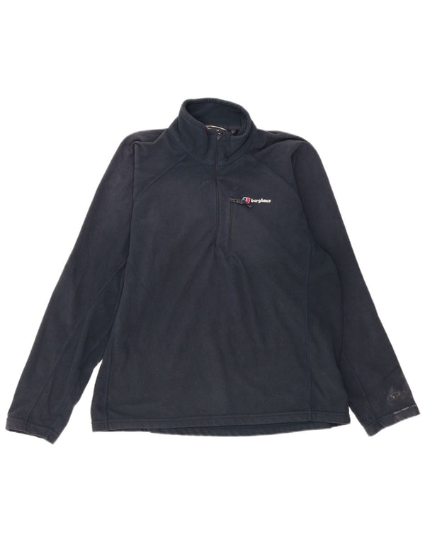 BERGHAUS Mens Zip Neck Fleece Jumper Large Navy Blue Polyester