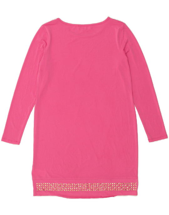 MICHAEL KORS Womens Long Sleeve T Shirt Dress UK 16 Large Pink Polyester Vintage Second Hand Clothing Online Messina Hembry