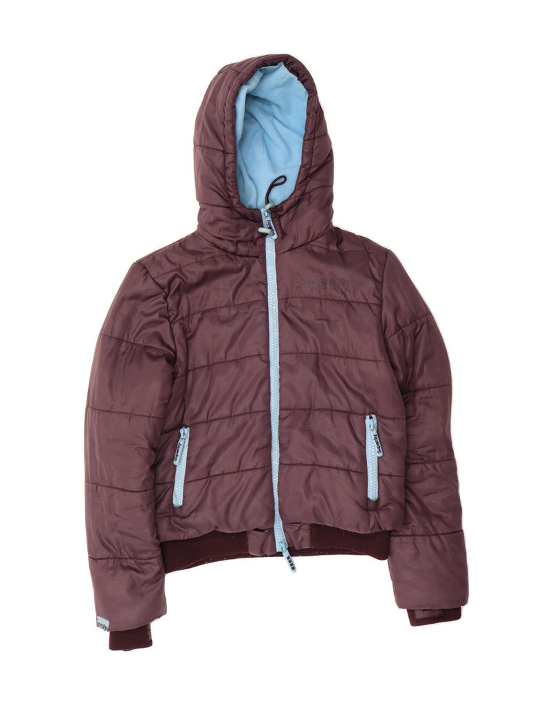 SUPERDRY Womens Track & Field Hooded Padded Jacket UK 16 Large Purple Vintage Superdry and Second-Hand Superdry from Messina Hembry 