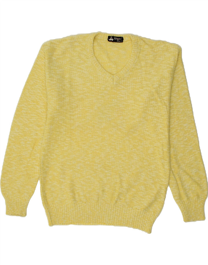 VINTAGE Mens V-Neck Jumper Sweater IT 50 Medium Yellow Flecked Vintage Vintage and Second-Hand Vintage from Messina Hembry 