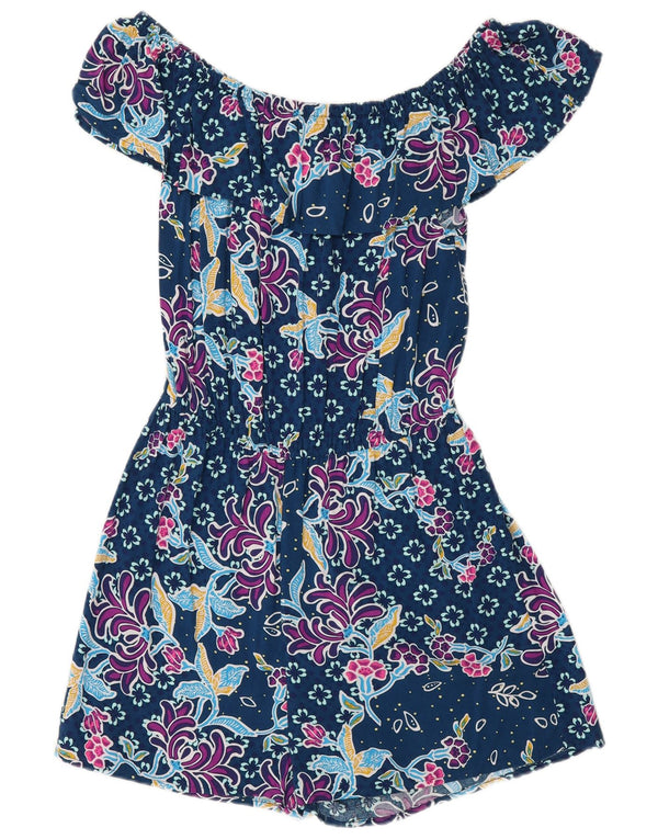 Benetton Womens Off Shoulder Playsuit UK 10 Small Navy Blue Floral Viscose