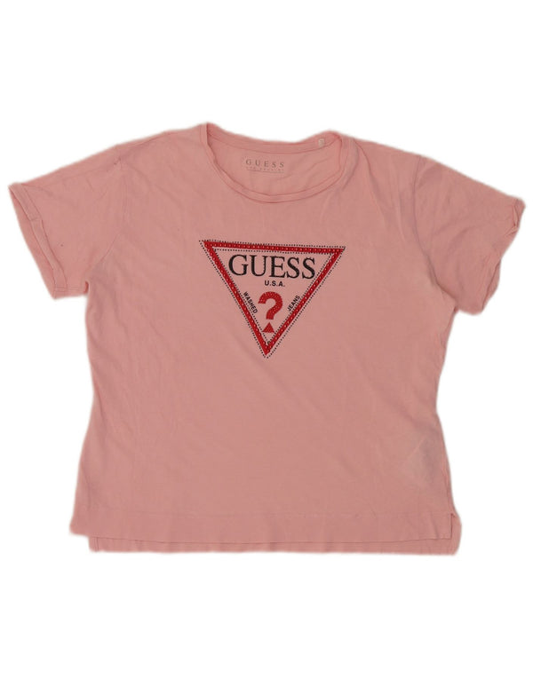 Guess Womens Oversized Graphic T-Shirt Top UK 8 Small Pink Cotton