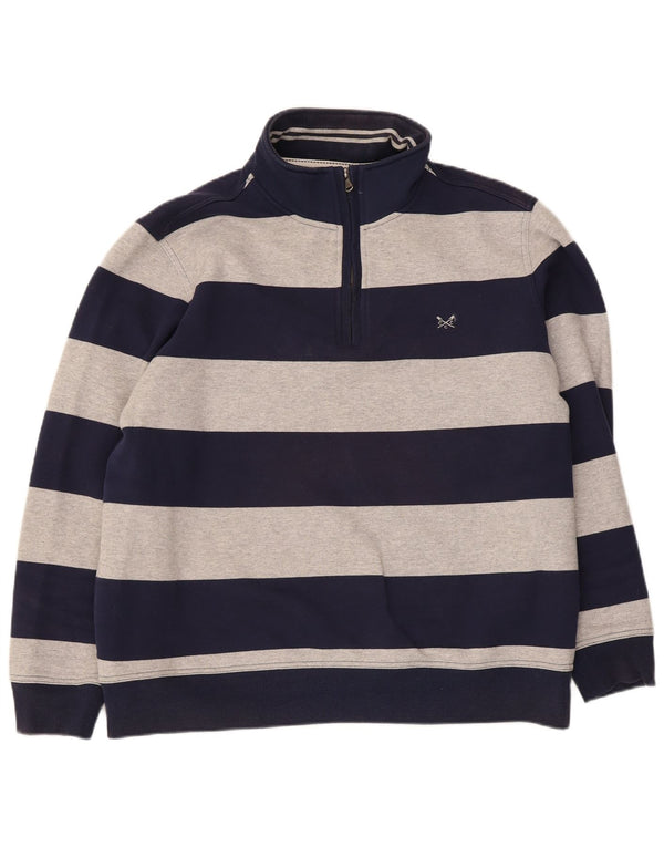 Crew Clothing Mens Zip Neck Sweatshirt Jumper 2XL Navy Blue Striped Cotton