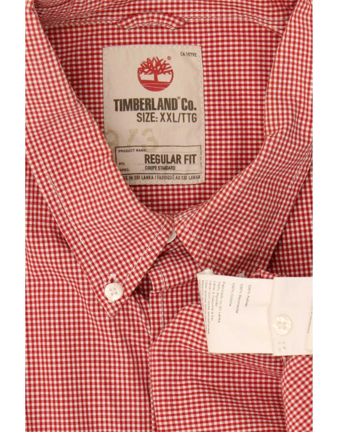 Timberland Mens Regular Fit Shirt 2XL Red Gingham Cotton