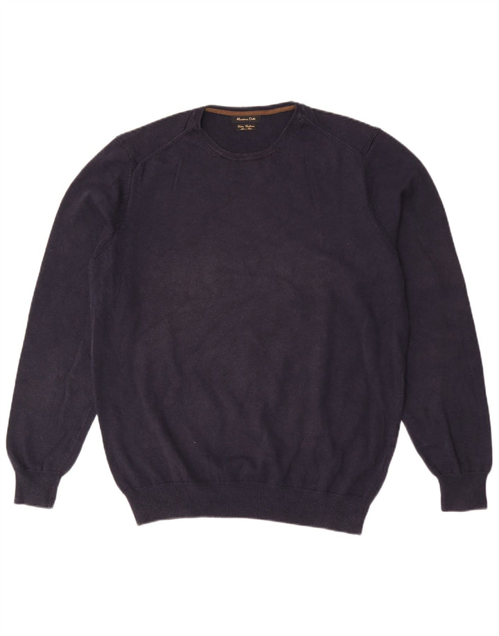 Massimo Dutti Mens Crew Neck Jumper Sweater XL Navy Blue Cotton