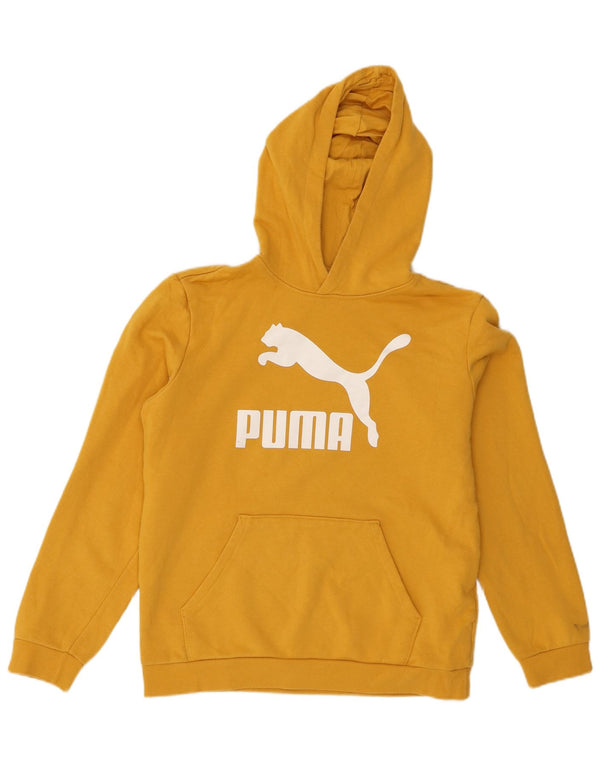 Puma Girls Graphic Hoodie Jumper 15-16 Years XL Yellow Cotton