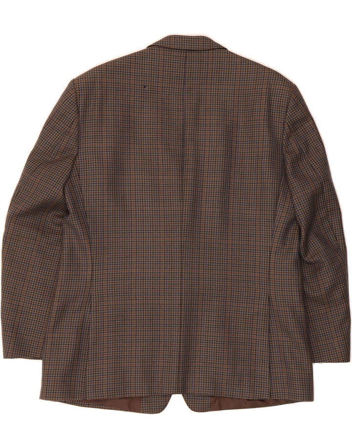 WELLINGTON Mens 2 Button Blazer Jacket UK 44 2XL Brown Houndstooth Vintage Wellington and Second-Hand Wellington from Messina Hembry 