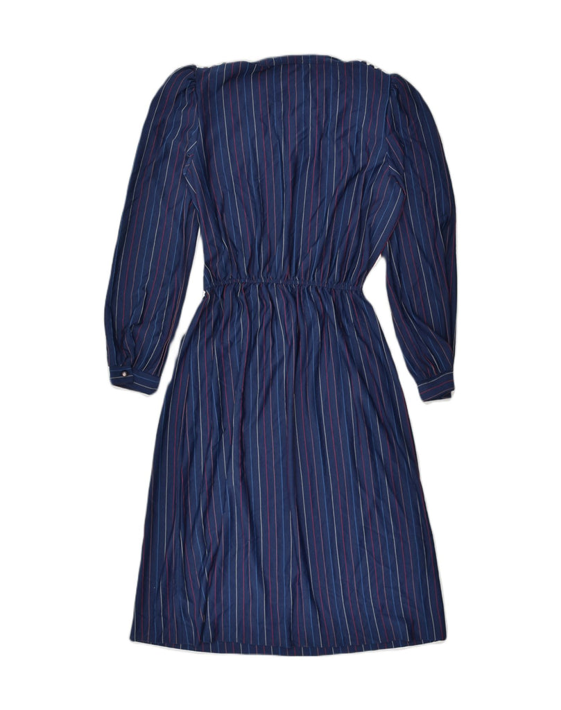 VINTAGE Womens Long Sleeve Basic Dress UK 14 Medium Navy Blue Pinstripe | Vintage Vintage | Thrift | Second-Hand Vintage | Used Clothing | Messina Hembry 