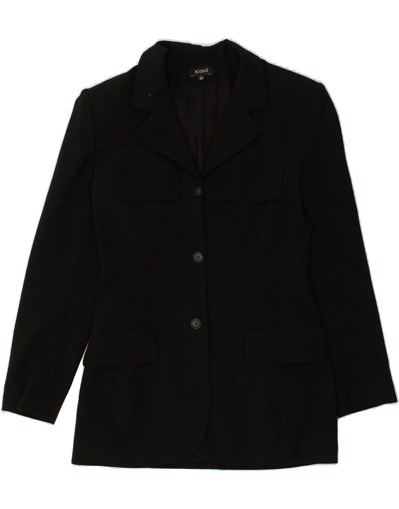 KOOKAI Womens 3 Button Blazer Jacket EU 38 Medium Black Wool | Vintage Kookai | Thrift | Second-Hand Kookai | Used Clothing | Messina Hembry 