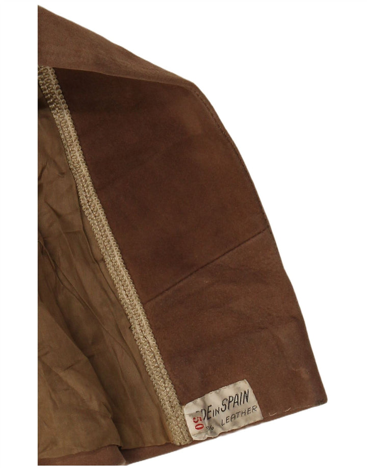 VINTAGE Womens Suede Double Breasted Coat EU 50 3XL Brown Leather