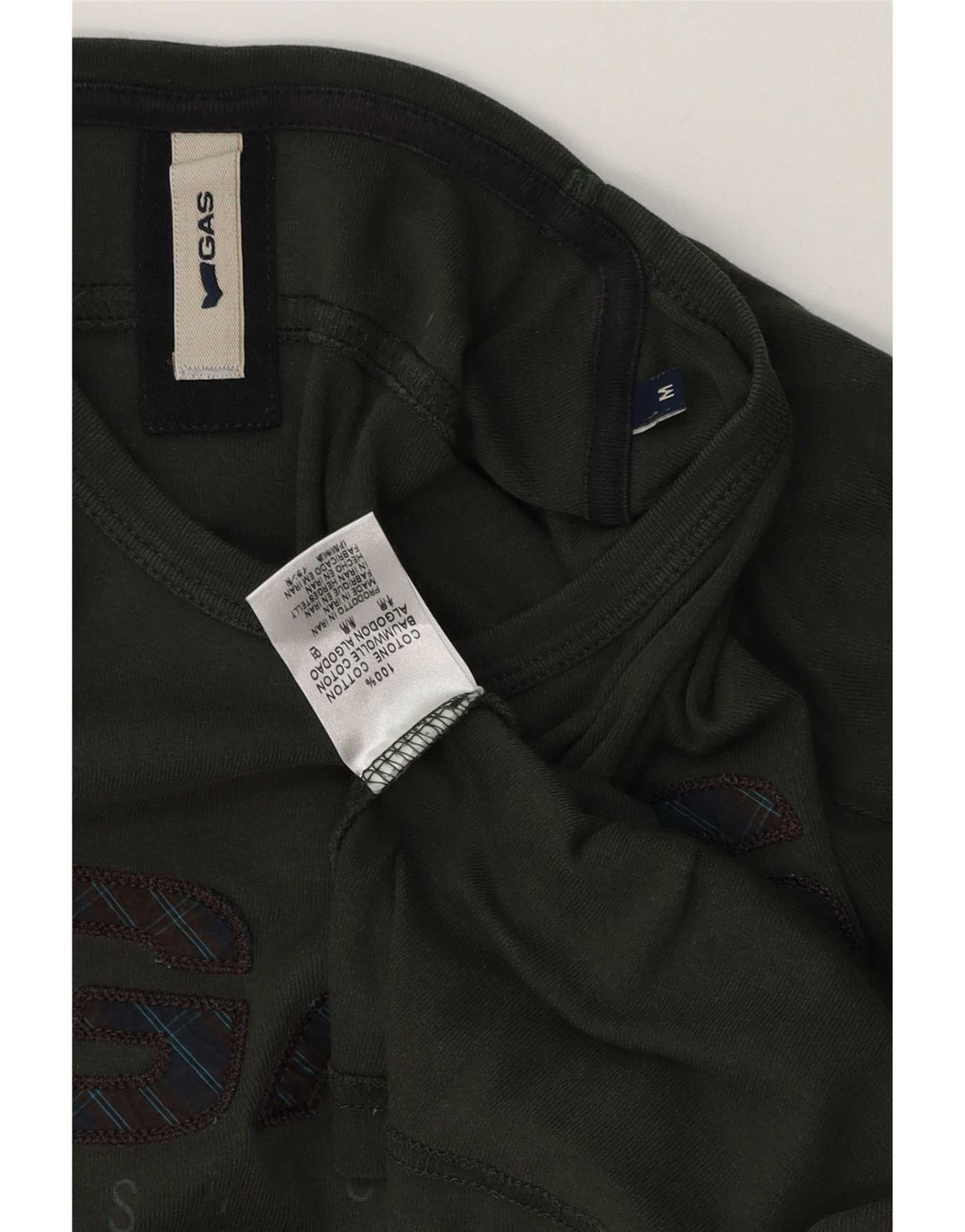 Gas Mens Graphic Top Long Sleeve Medium Khaki Cotton