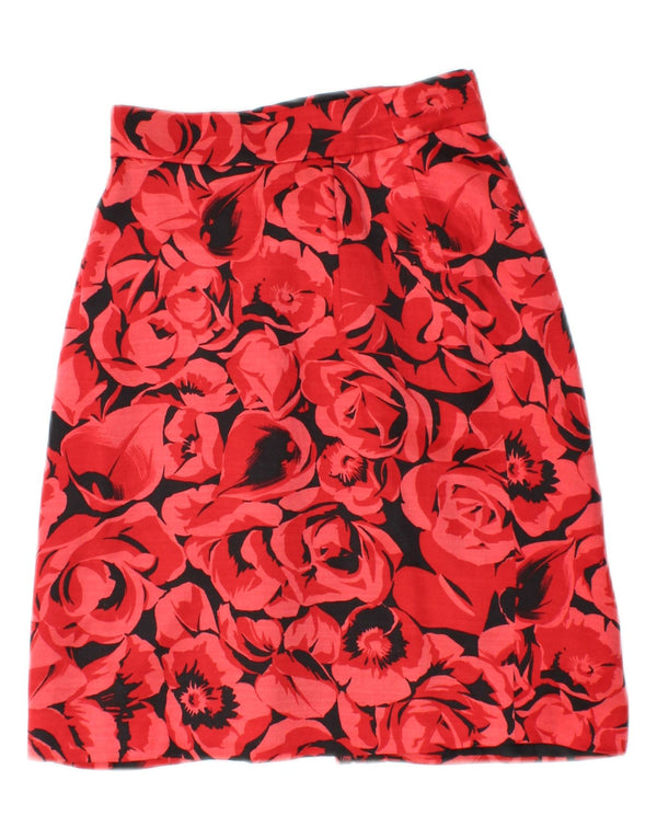 Vintage Womens Pencil Skirt W22 2XS Red Floral