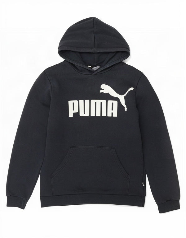 Puma Boys Graphic Hoodie Jumper 13-14 Years Black Cotton