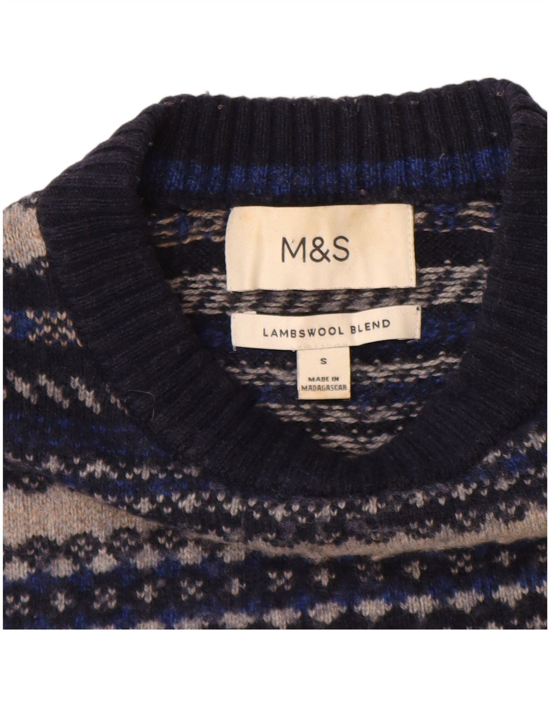 Marks & Spencer Mens Crew Neck Jumper Sweater Small Navy Blue Striped