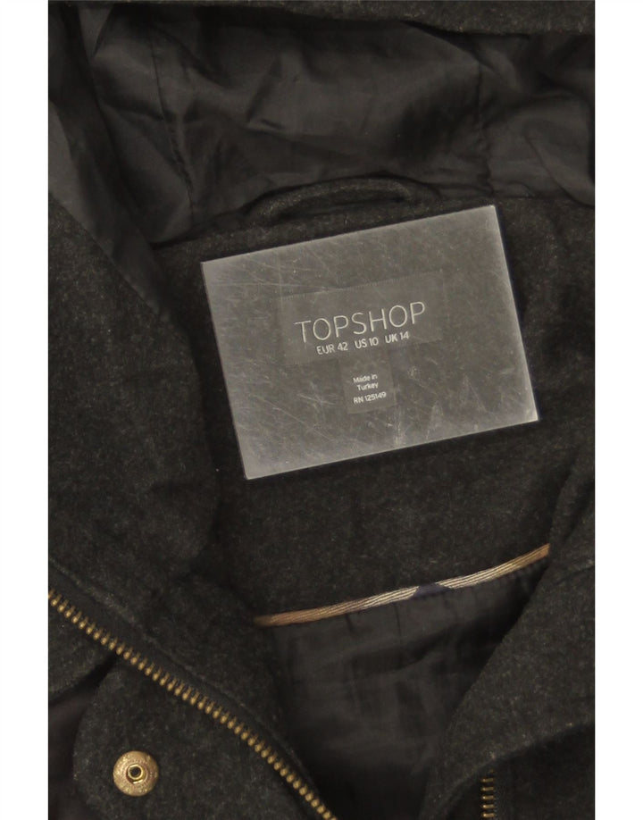 Topshop Womens Hooded Quilted Jacket UK 14 Large Black Polyester