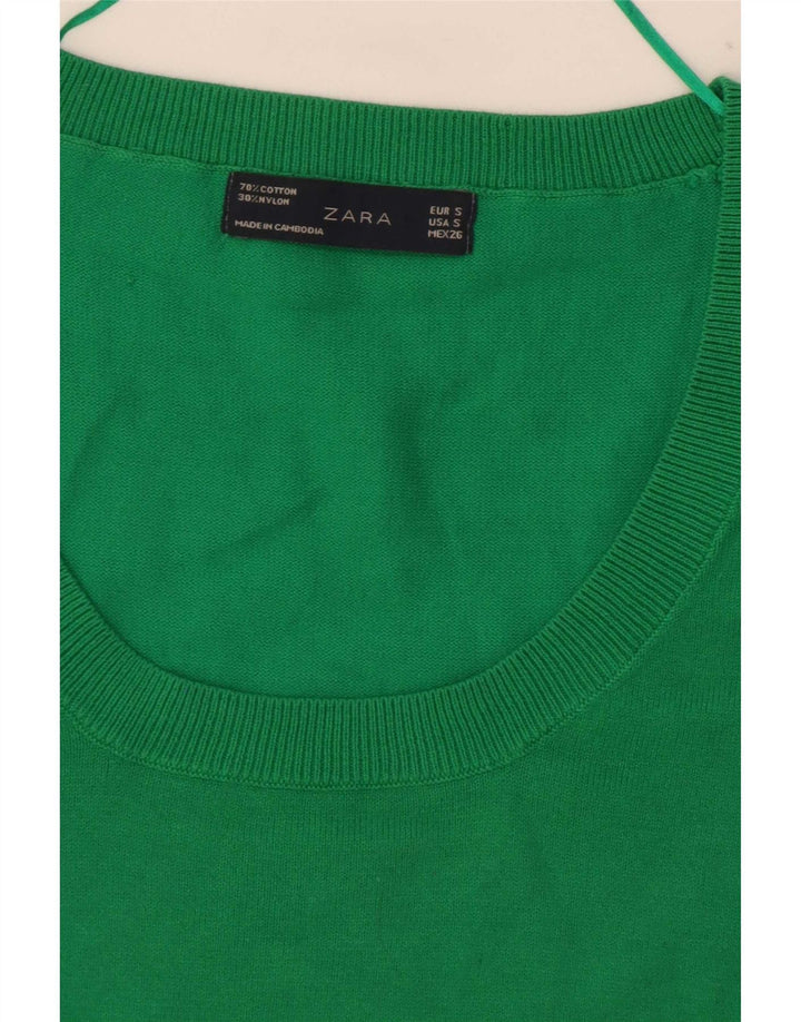 Zara Womens Blouse Top UK 8 Small Green Cotton