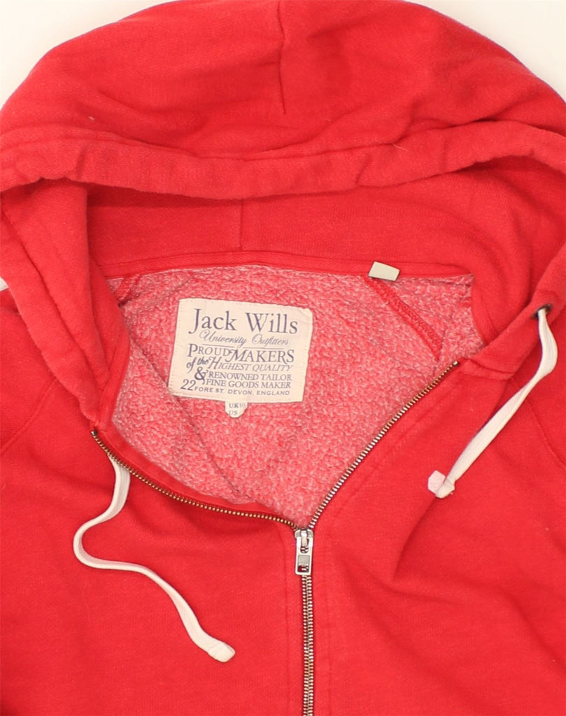 JACK WILLS Womens Graphic Zip Hoodie Sweater UK 10 Small Red Cotton | Vintage Jack Wills | Thrift | Second-Hand Jack Wills | Used Clothing | Messina Hembry 