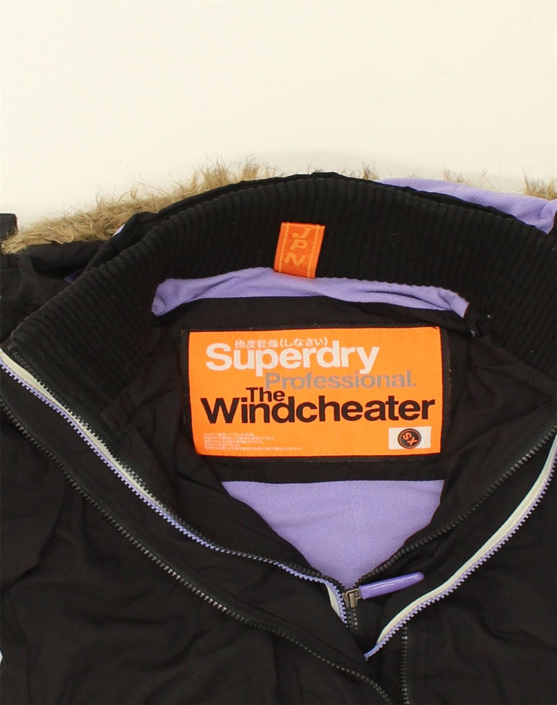 SUPERDRY Womens Hooded Rain Jacket UK 6 XS Black Polyester | Vintage Superdry | Thrift | Second-Hand Superdry | Used Clothing | Messina Hembry 