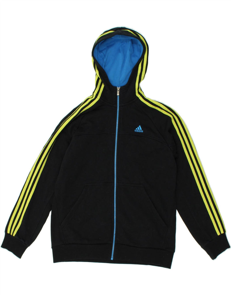 ADIDAS Boys Zip Hoodie Sweater 13-14 Years Black Cotton | Vintage Adidas | Thrift | Second-Hand Adidas | Used Clothing | Messina Hembry 
