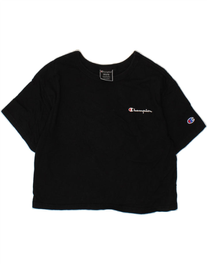 CHAMPION Womens Crop T-Shirt Top UK 14 Medium Black Cotton Vintage Champion and Second-Hand Champion from Messina Hembry 