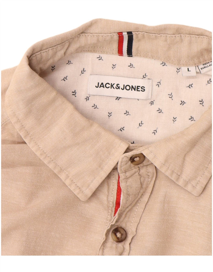 Jack & Jones Mens Shirt Large Beige Cotton