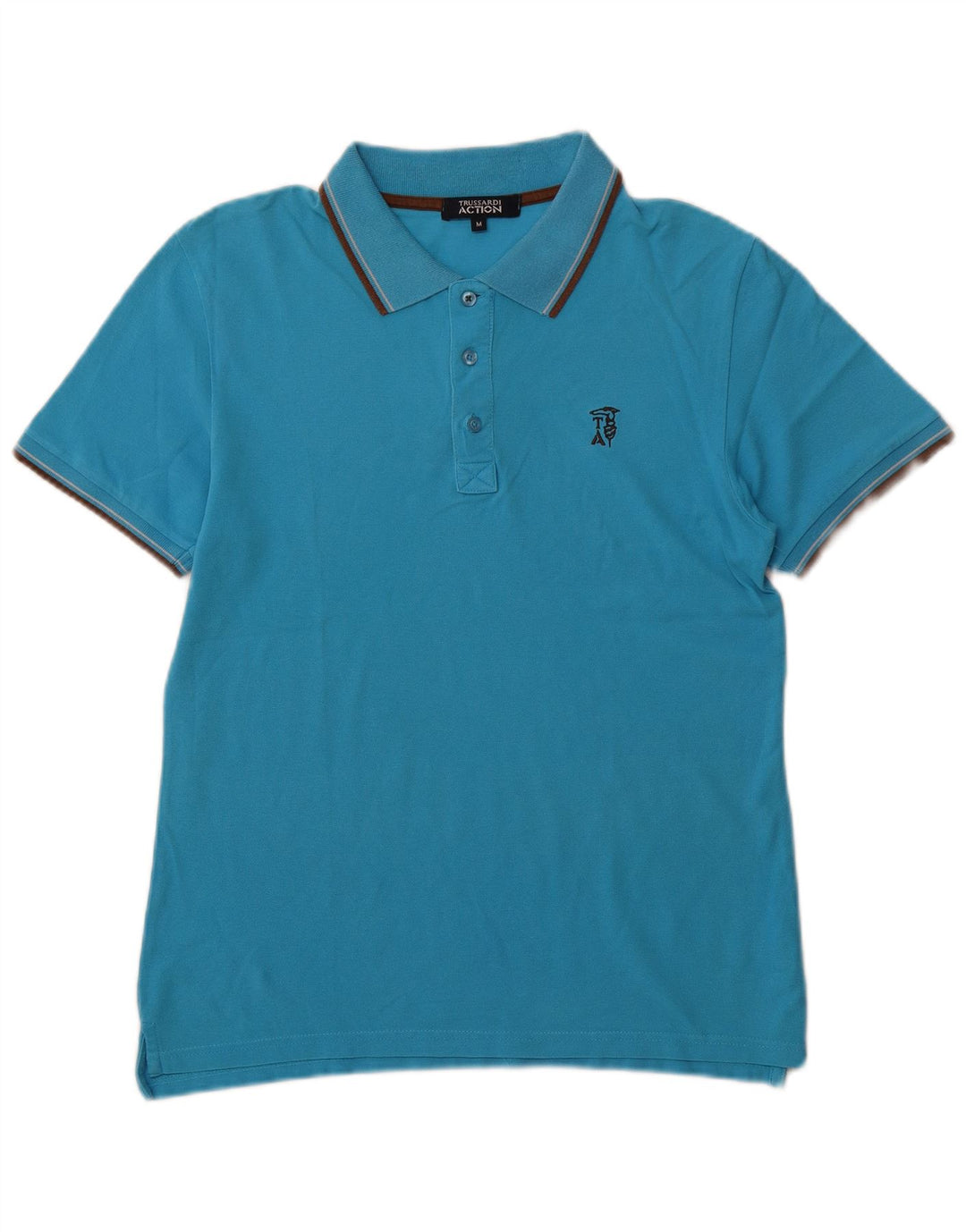 TRUSSARDI Mens Polo Shirt Medium Blue Cotton