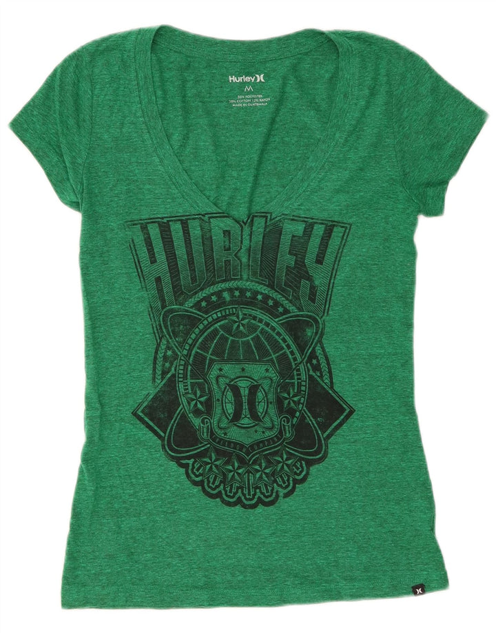 Hurley Womens Graphic T-Shirt Top UK 12 Medium Green Polyester