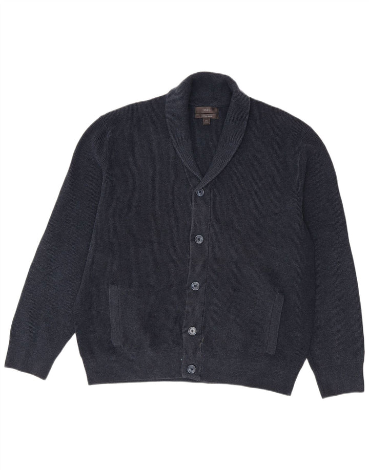Marks & Spencer Mens Cardigan Sweater 2XL Navy Blue Polyester