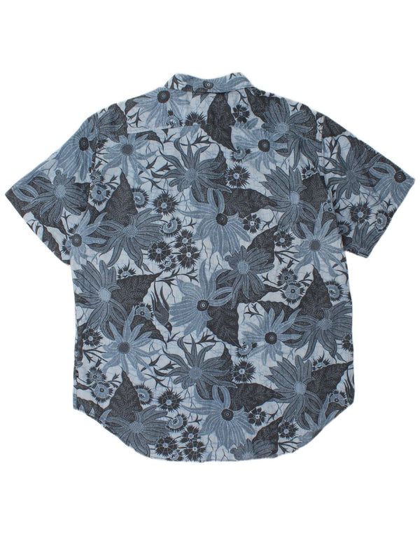 Nautica Mens Classic Fit Short Sleeve Shirt Large Blue Floral Linen
