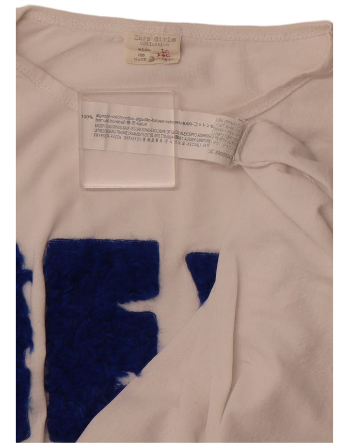ZARA Girls Graphic Top Long Sleeve 9-10 Years White Cotton