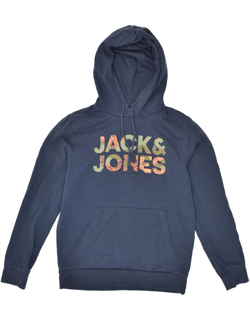 JACK & JONES Mens Graphic Hoodie Jumper Medium Navy Blue Cotton | Vintage Jack & Jones | Thrift | Second-Hand Jack & Jones | Used Clothing | Messina Hembry 