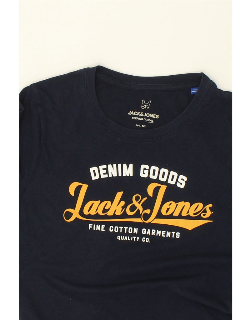JACK & JONES Boys Graphic T-Shirt Top 13-14 Years Navy Blue Cotton | Vintage Jack & Jones | Thrift | Second-Hand Jack & Jones | Used Clothing | Messina Hembry 