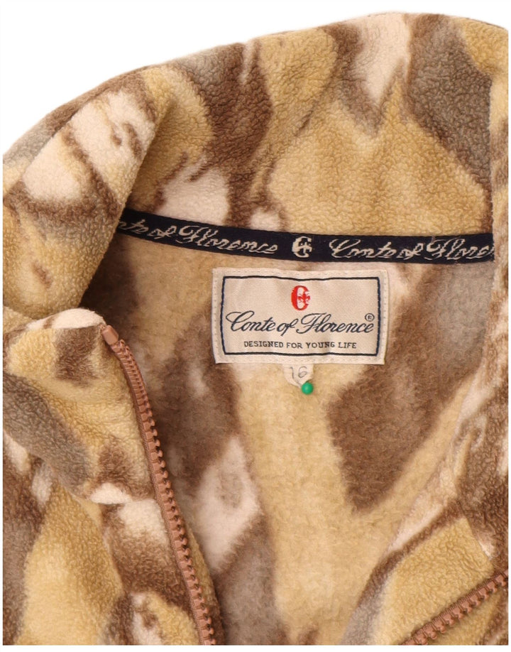 CONTE OF FLORENCE Womens Fleece Jacket UK 16 Large Beige Argyle/Diamond
