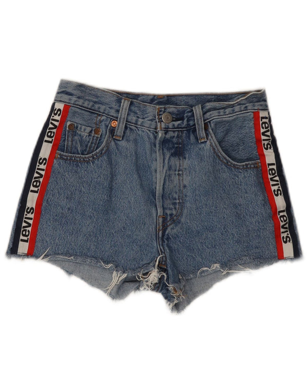 Levi's Womens 501 Graphic Denim Shorts W23 2XS Blue Colourblock Cotton