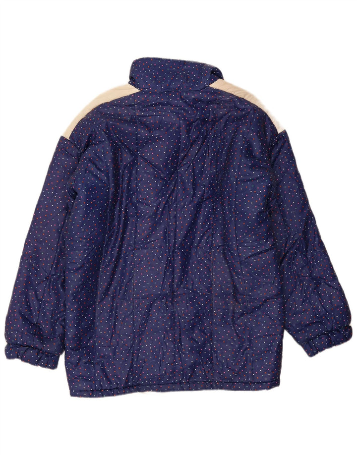 Vintage Womens Padded Jacket IT 48 XL Navy Blue Spotted