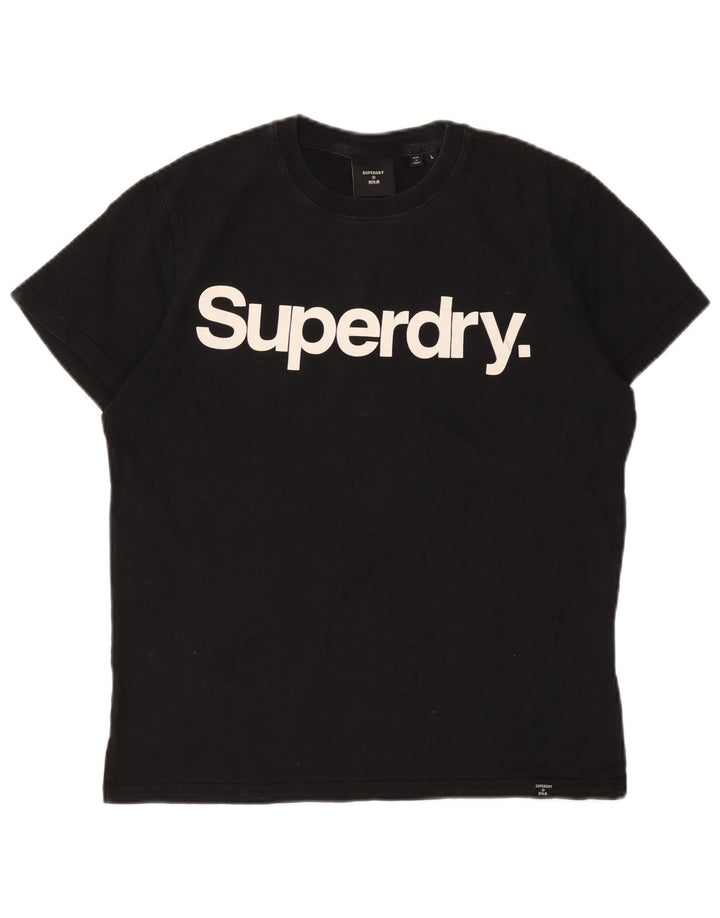 SUPERDRY Womens Graphic T-Shirt Top UK 16 Large Black Cotton