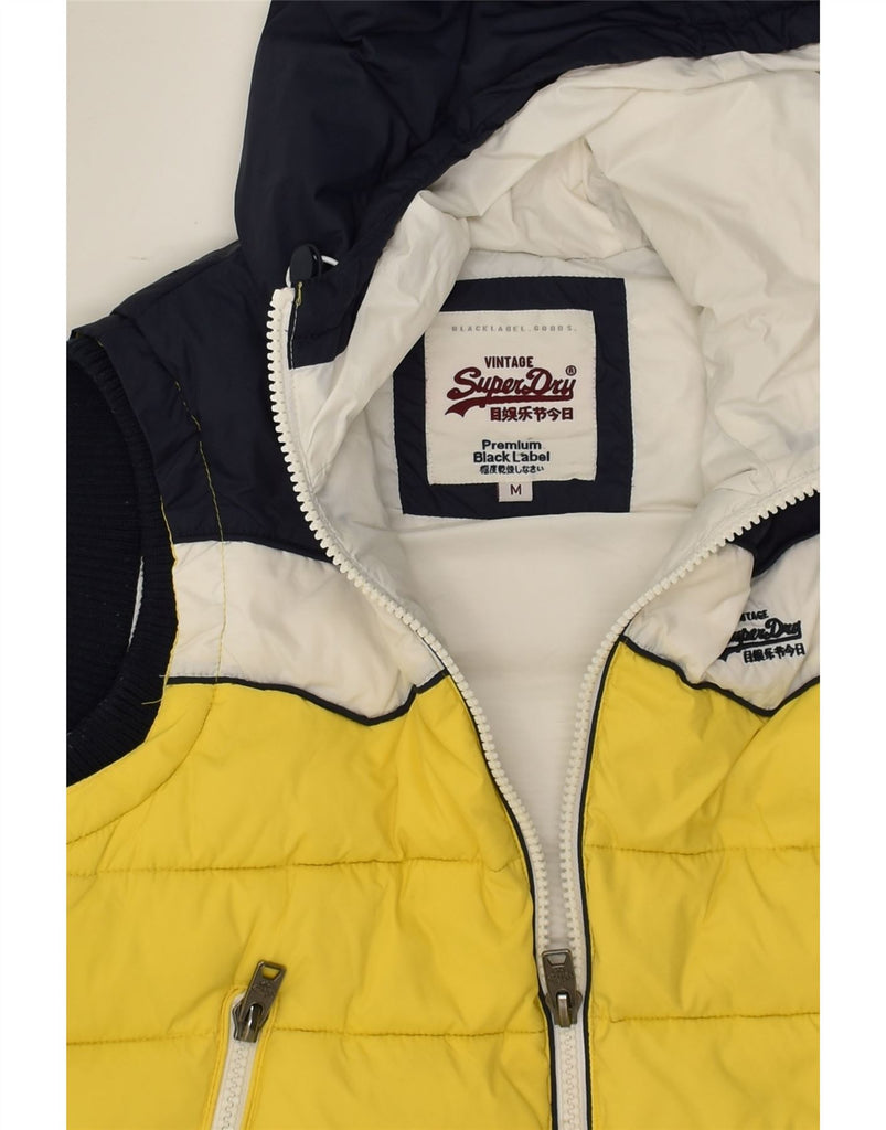 SUPERDRY Womens Hooded Padded Gilet UK 14 Medium Yellow Colourblock Nylon | Vintage Superdry | Thrift | Second-Hand Superdry | Used Clothing | Messina Hembry 