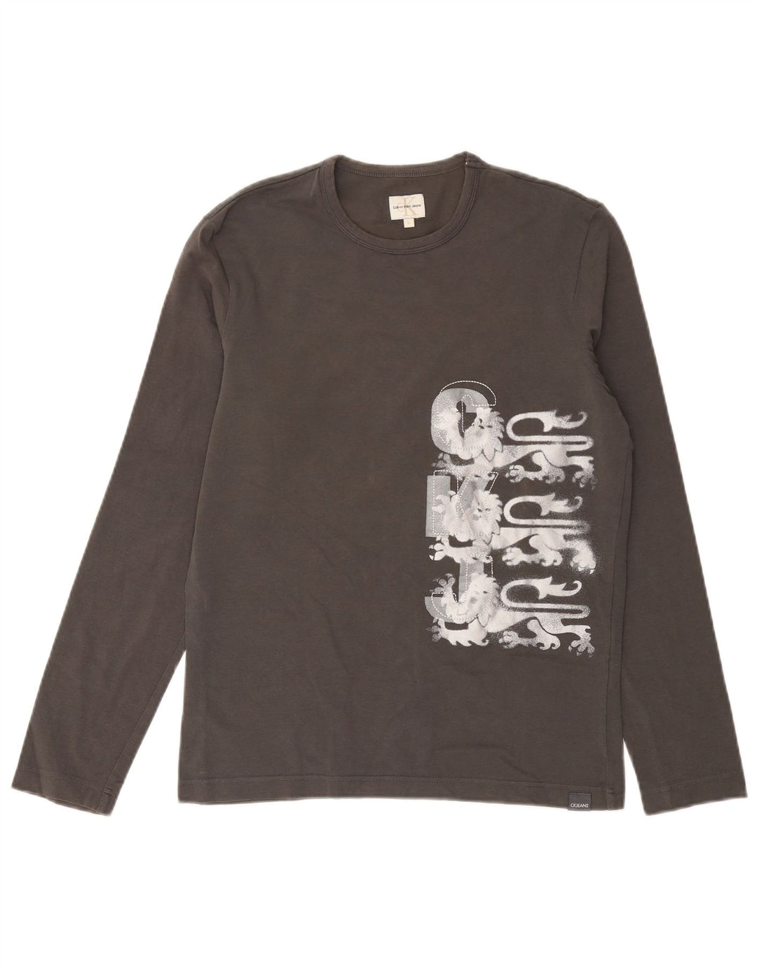 Calvin Klein Jeans Mens Graphic Top Long Sleeve Large Grey Cotton