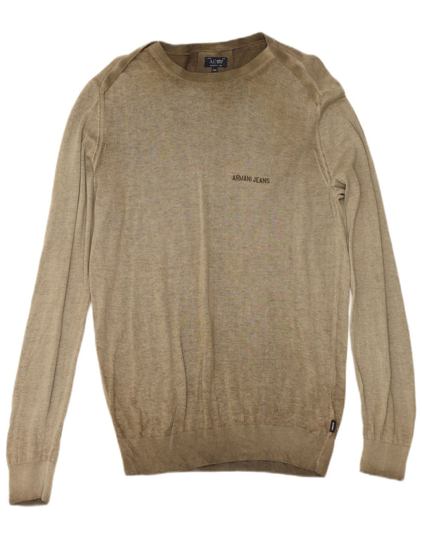 ARMANI JEANS Mens Boat Neck Jumper Sweater 2XL Khaki Cotton