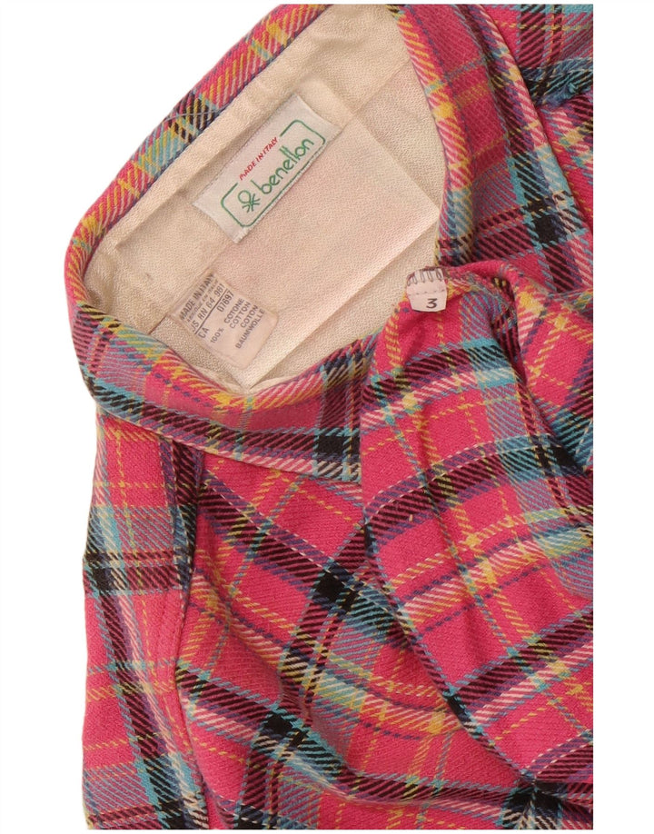 Benetton Womens Longline Flannel Shirt UK 14 Large Pink Check Cotton