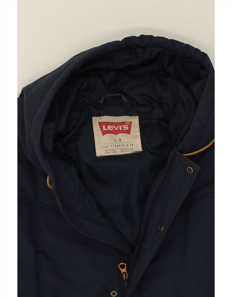 LEVI'S Mens Hooded Padded Jacket UK 40 Large Navy Blue Polyamide Vintage Levi's and Second-Hand Levi's from Messina Hembry 