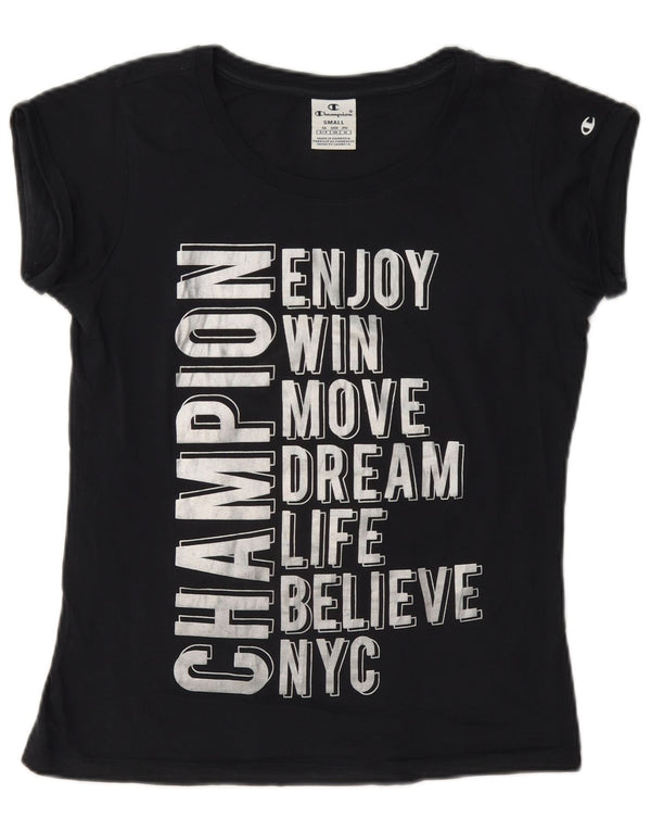 Champion Womens Graphic T-Shirt Top UK 10 Small Navy Blue