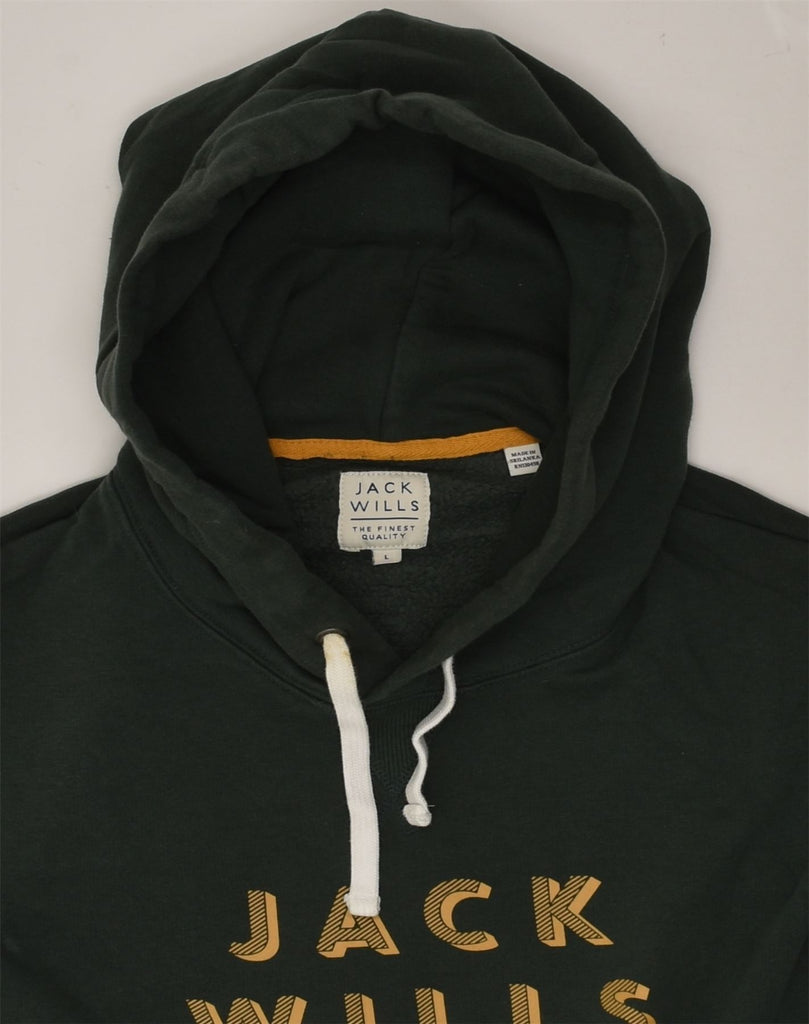 JACK WILLS Mens Graphic Hoodie Jumper Large Green Cotton | Vintage Jack Wills | Thrift | Second-Hand Jack Wills | Used Clothing | Messina Hembry 