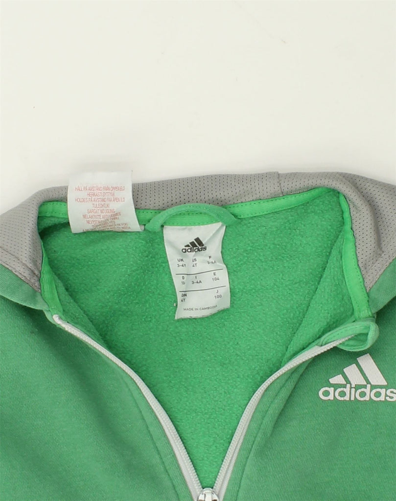 ADIDAS Boys Graphic Zip Hoodie Sweater 3-4 Years Green Cotton | Vintage Adidas | Thrift | Second-Hand Adidas | Used Clothing | Messina Hembry 