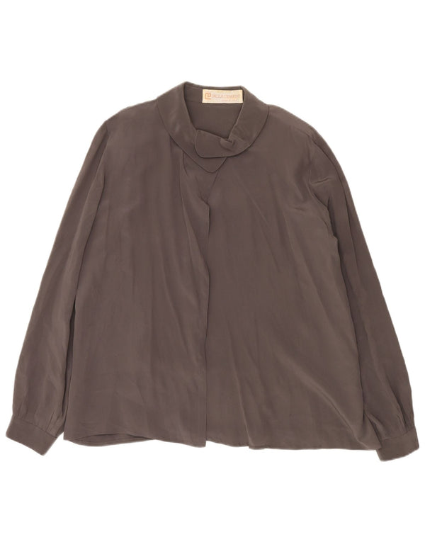 VINTAGE Womens Shirt Blouse UK 14 Large Grey Silk