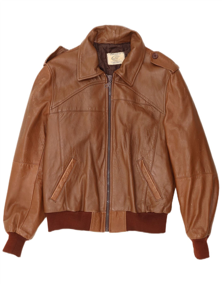VINTAGE Mens Military Leather Jacket UK 40 Large Brown Leather