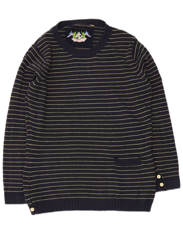 Vintage Womens Crew Neck Jumper Sweater UK 14 Medium Navy Blue Striped