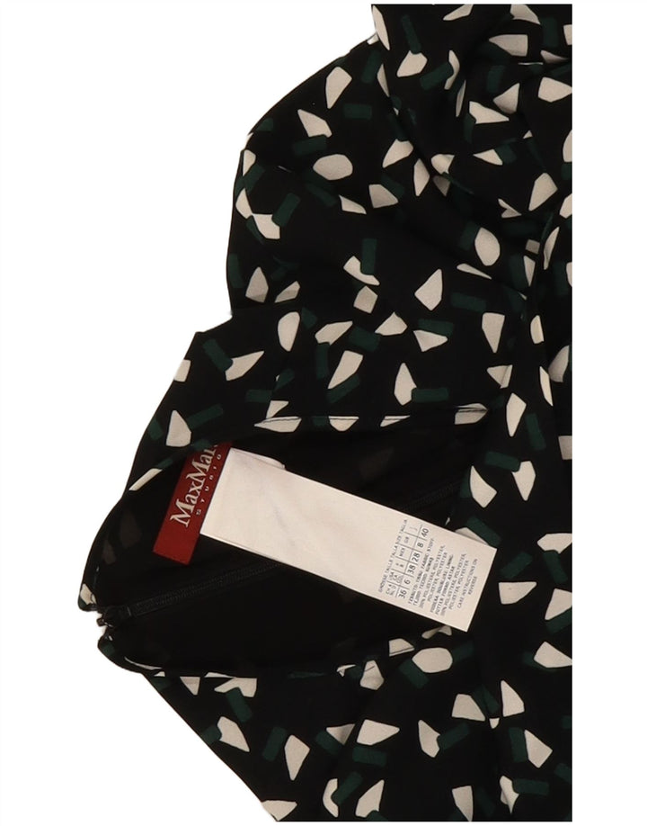 Max Mara Womens 3/4 Sleeve Shift Dress UK 8 Small Black Geometric Polyester