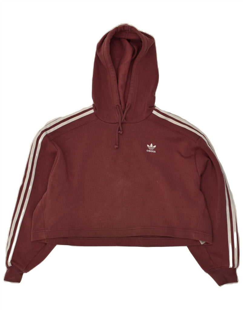 ADIDAS Womens Crop Oversized Hoodie Jumper UK 10 Small  Maroon Cotton | Vintage Adidas | Thrift | Second-Hand Adidas | Used Clothing | Messina Hembry 