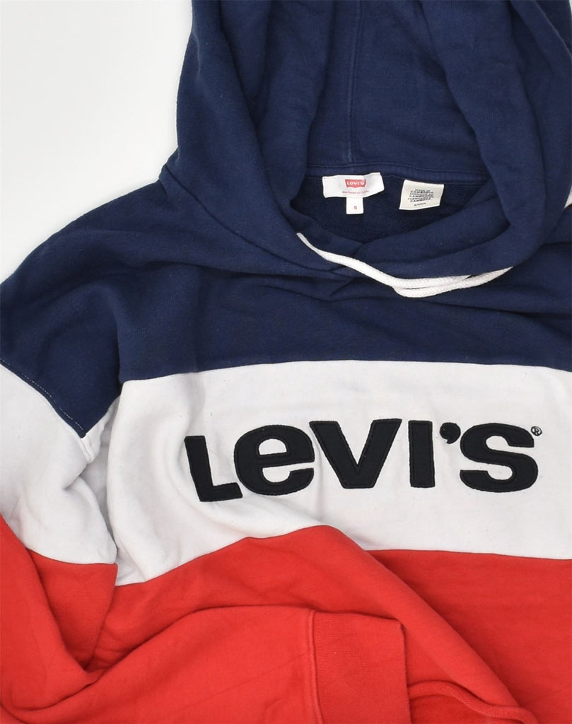 LEVI'S Womens Oversized Crop Hoodie Jumper UK 10 Small Red Colourblock | Vintage Levi's | Thrift | Second-Hand Levi's | Used Clothing | Messina Hembry 